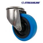 100mm Stainless Steel Swivel Bolt Hole Castor with Blue Rubber Wheel