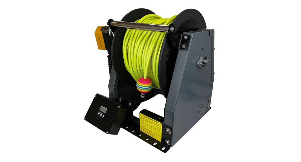 Powerdrive™ Electric Hose Reel c/w 100m of 6mm Streamline® HIVIZ Hose -  assembled - Streamline Systems