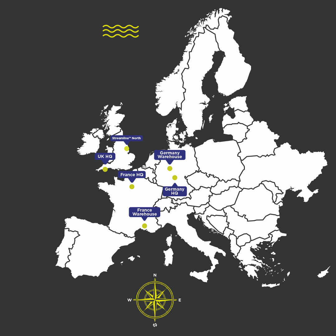 Streamline Cleaning solutions Locations in Europe map 