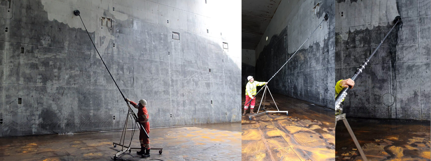 Cargo hold cleaning using industrial pressure washing tripod